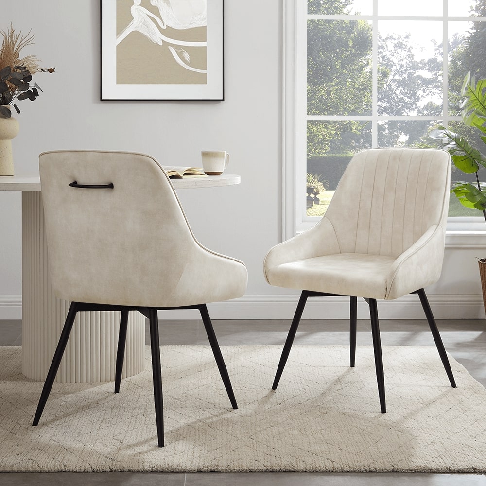 Amari Swivel Cream Velvet Dining Chair With Black Legs